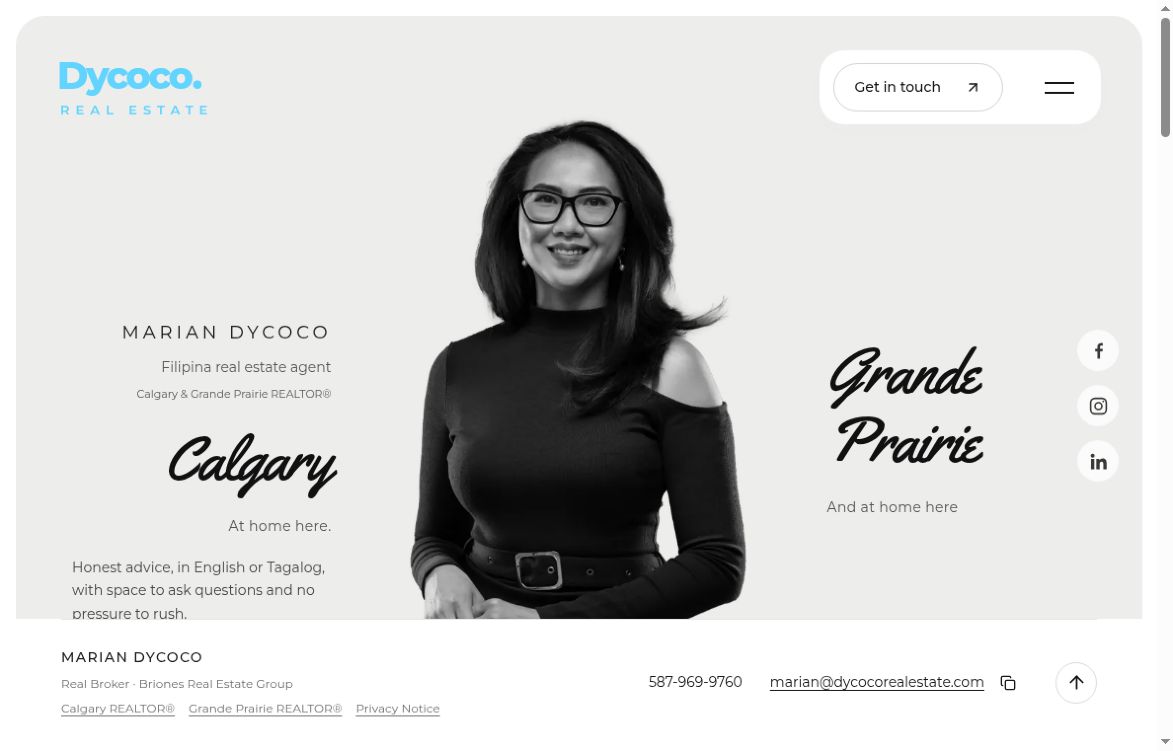 Actual desktop screenshot of Marian Dycoco’s real estate website